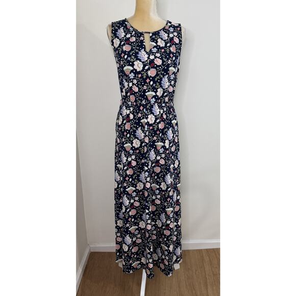 NWT Talbots Keyhole Floral Maxi Dress Size S Navy Multicolo Stretch - Picture 3 of 14